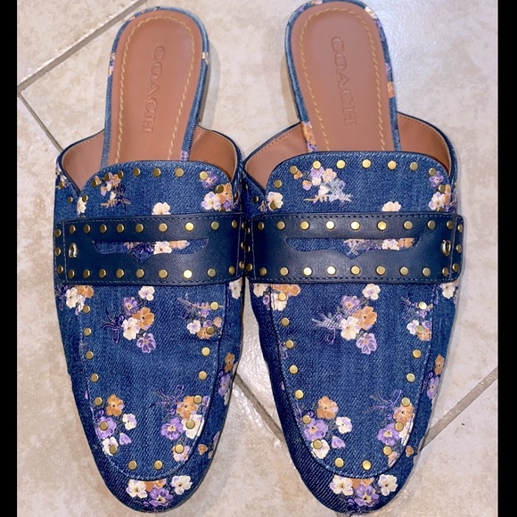Coach Denim Studded Loafers w| Floral Print - Picture 1 of 9